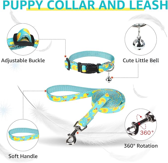 SCENEREAL Small Dog Harness and Leash Collar Set, Step in Soft Light Puppy Vest, Breathable Pet Harness for Small Sized Dogs, No Chock Reflective for Safe Outdoor Walking, Yellow Duck S