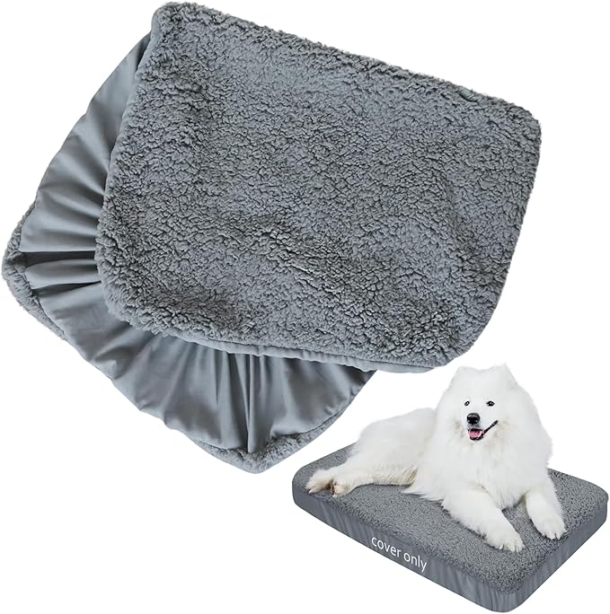 Dog Bed Covers 2 Pack Soft Plush Replacement Washable, Waterproof Pet Mattress Bed Liner Grey 44x32 Inches, for Dog/Cat, Cover Only