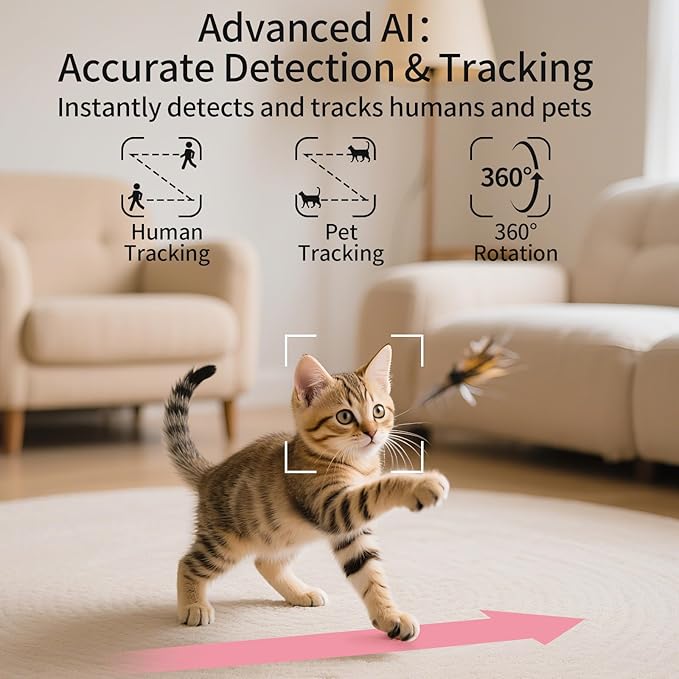 4MP 2.4/5GHz WiFi Pet Camera with Laser Toy, Night Vision & Motion Detection Alerts - APP Remote Control Interactive Device for Dog & Cat Monitoring (Indoor Security Camera)