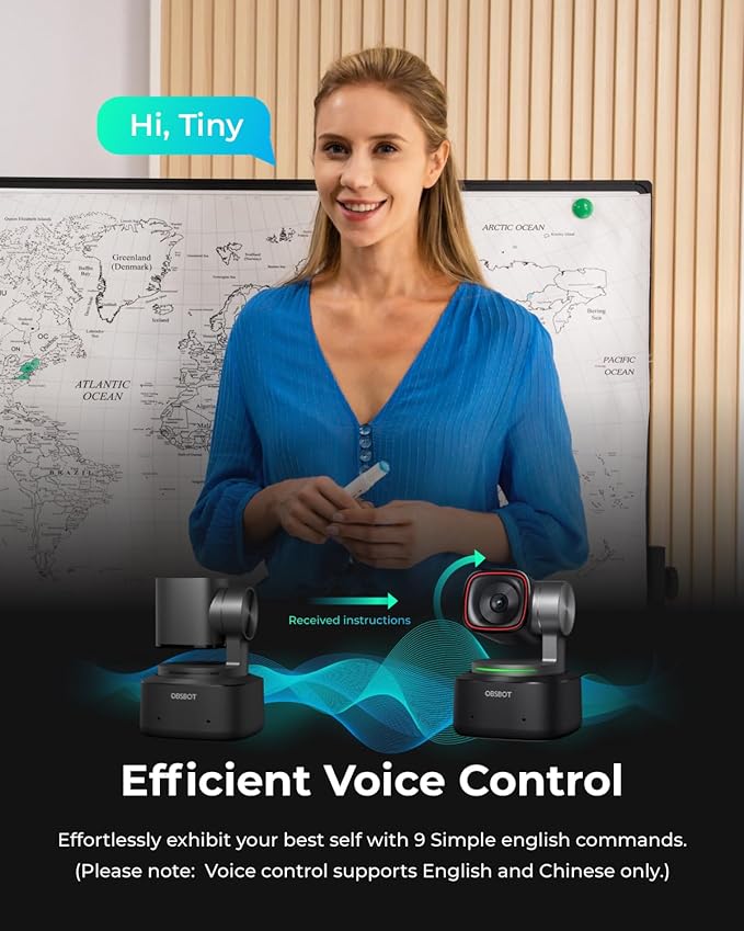 OBSBOT Tiny 2 Webcam 4K Voice Control PTZ, AI Tracking Multi-Mode & Auto Focus