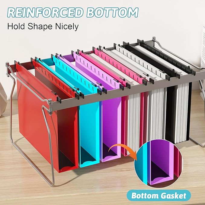 Extra Capacity Plastic Hanging File Folder Letter Size,12 Pack Reinforced Hang Folders with Heavy Duty 2 Inch Expansion, Durable Hanging Organizer Designed for Bulky Files, Assorted Colors