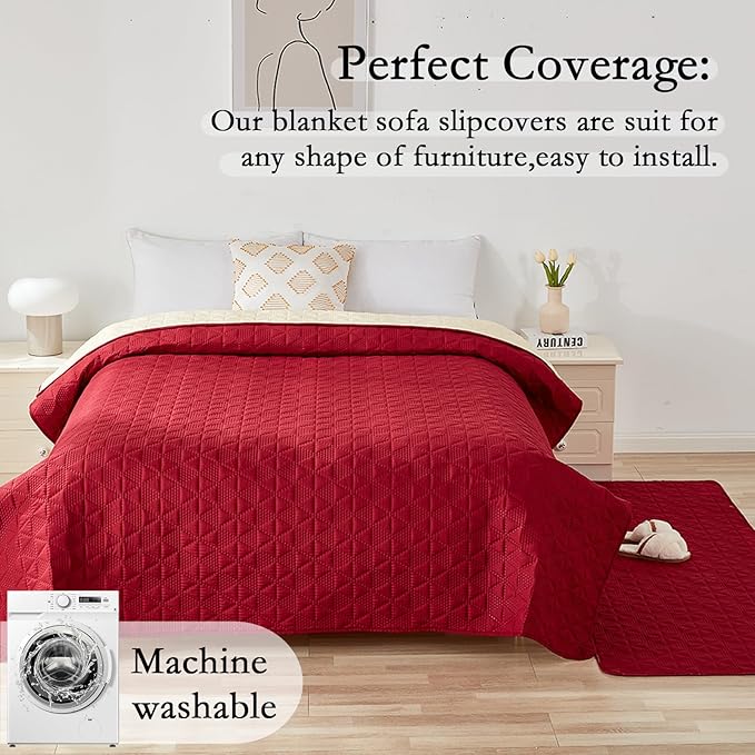 Waterproof Dog Bed Cover Pet Blanket, Soft Pet Couch Covers for Sofa Washable, Bed Couch Sofa Furniture Protector for Puppy Cat Kids (Red,210 * 260 CM)