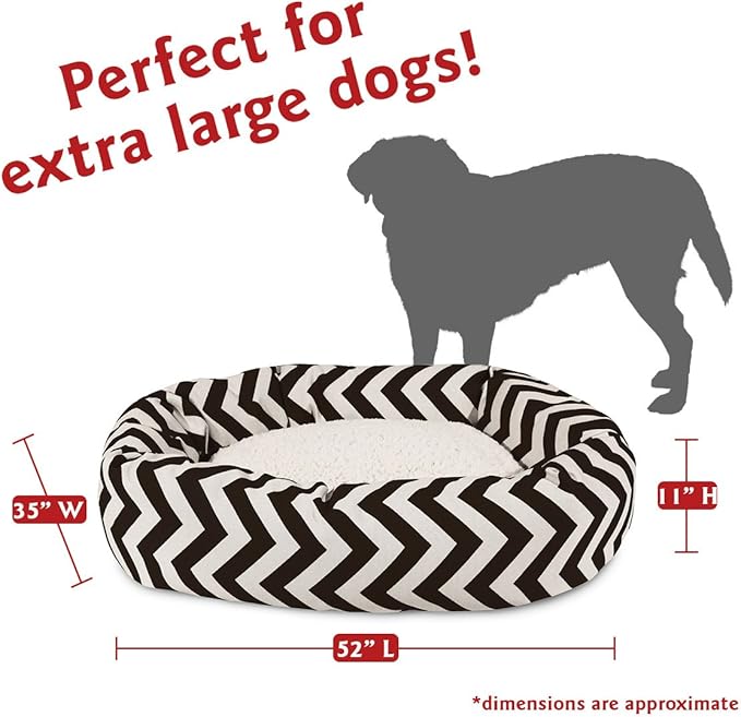 Majestic Pet 52 Inch Chevron Sherpa Calming Dog Bed Washable – Cozy Soft Round Pet Bed with Spine for Head Support - Fluffy Donut Bed 52x35x11 (inch) – X- Large - BLACK
