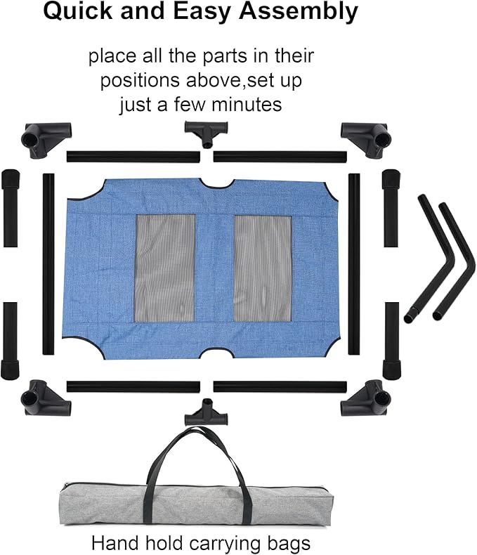 Raised Dog Bed Cooling Cot for Indoor Outdoor Use Portable Waterproof Mesh Pet Bed Washable for Large Medium Small Dogs, Blue