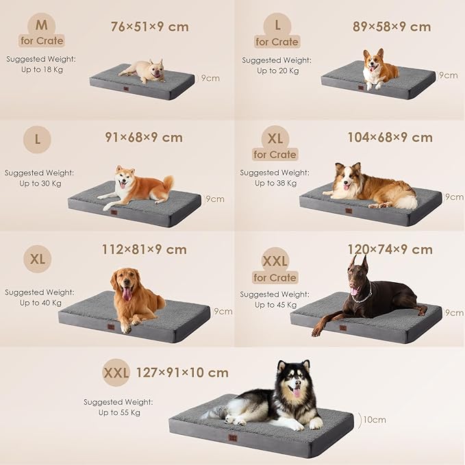 EHEYCIGA Orthopedic Medium XL XXL Dog Beds for Medium Large Extra Large Dogs with Removable Washable Cover for Crate,Grey, 36 * 27 * 3.5 inches