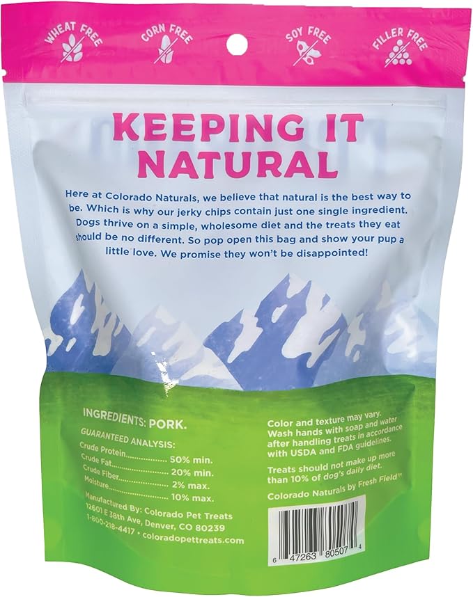 Colorado Naturals Bacon Jerky Chips Dog Treats, 6 oz – All-Natural, Made in USA, No Fillers or Preservatives – Great Source of Protein