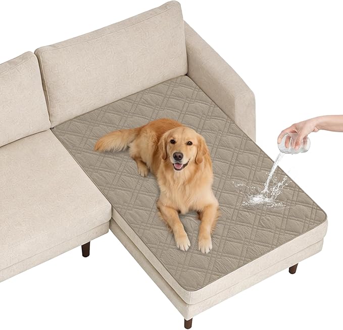 100% Waterproof Dog Couch Protector, Triple-Layer Waterproof Dog Bed Cover Pet Blanket Reversible 2-Tone Sofa Shield, Non-Slip Furniture Guard for Pets(42×50 Inch, Khaki+Khaki)