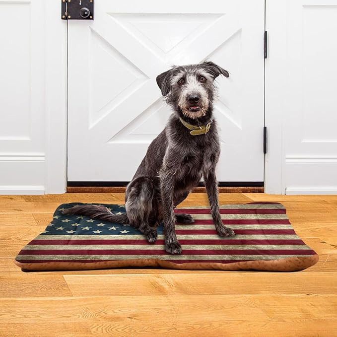 American Flag Dog Bed Mat, Cat Crate Pad with Non-Slip Bottom Washable Soft Pet Kennel Beds for Small Medium Large Dogs, 36"x24"