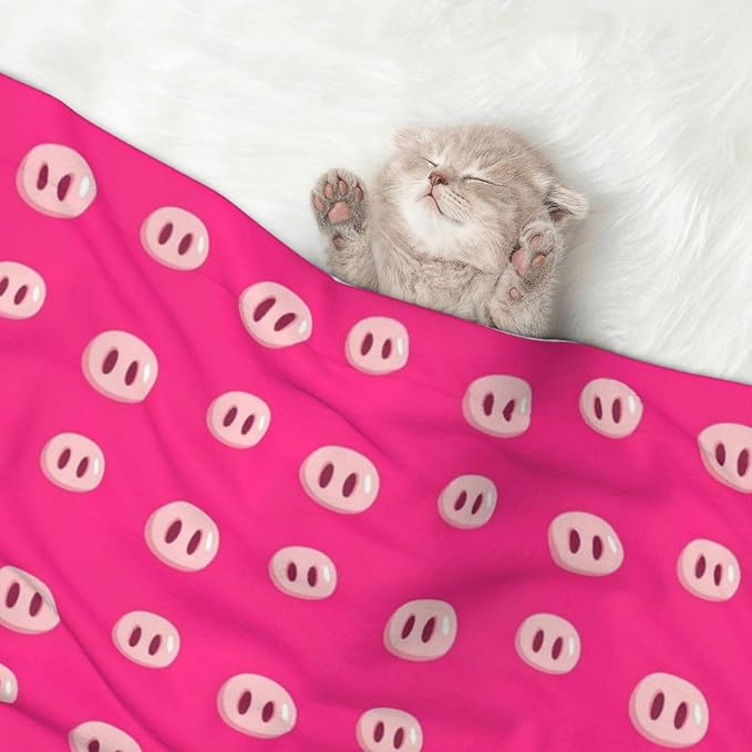 Reversible Plush Dot Pet Blanket for Dogs and Cats, Cute Pig Nose Printed Pink, Ultra Soft Two Sided Design with Warm Fuzzy Side and Smooth Side for Comfort