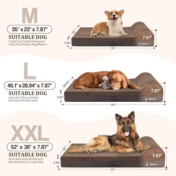 Jumbo Orthopedic Dog Bed, Large Dog Bed 7.87-inch Thick Gel Memory Foam with Pillow, Durable Flannel Fabric Dog Beds Large Sized Dog, Removable Cover & Waterproof Liner for Large Breed Dogs
