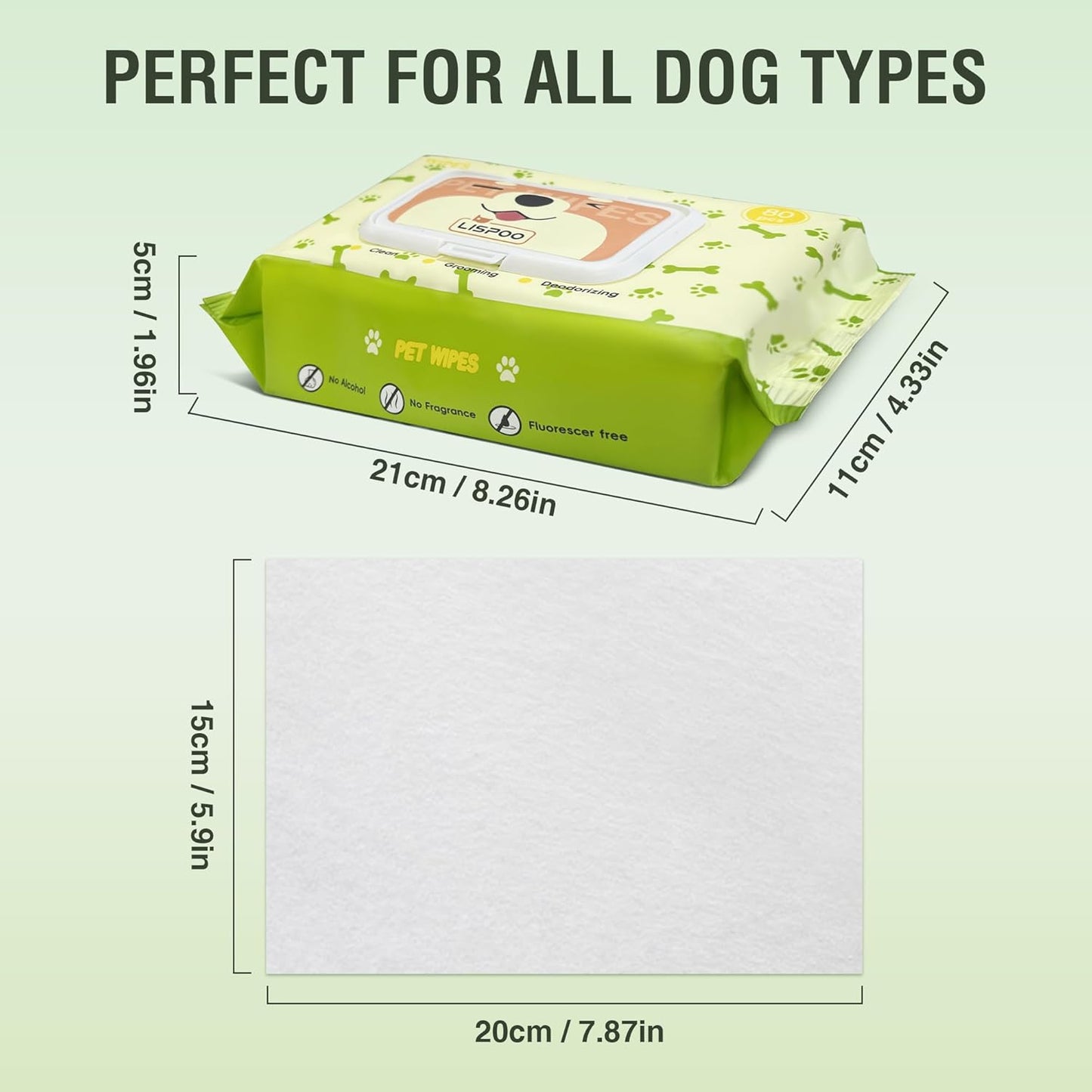 Pet Wipes -Cleaning and Grooming for All Pets, Alcohol-Free Portable Pack, Gentle for Face, Body, Paws and Butt-Thick Nonwoven Fabric-80 Count