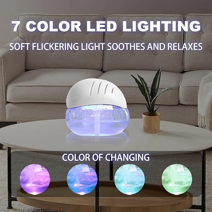 Air freshener (White) - for Home, Bedroom and Office - Essential Oil Aroma Diffuser with LED Coloured Night Light with Soothing Water Flow Sound - Water Filtered air Purifier for Pets and Smokers.