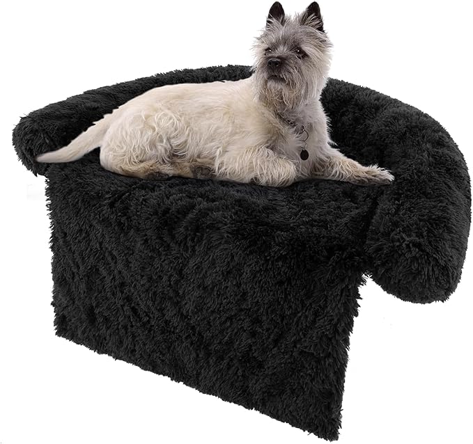Giantex Calming Dog Bed - Fluffy Plush Pet Bed for Couch, Removable Washable Cover, Soft Neck Bolster, Dog Sofa Bed Furniture Protector Mats for Dogs Cats (Dark Gray, Medium - 44'' x 40'' x 7'')