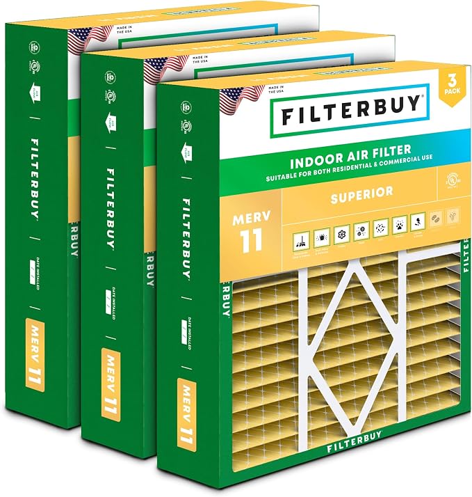 Filterbuy 20x25x5 Air Filter MERV 11 Superior Pet & Allergy Defense, Pleated