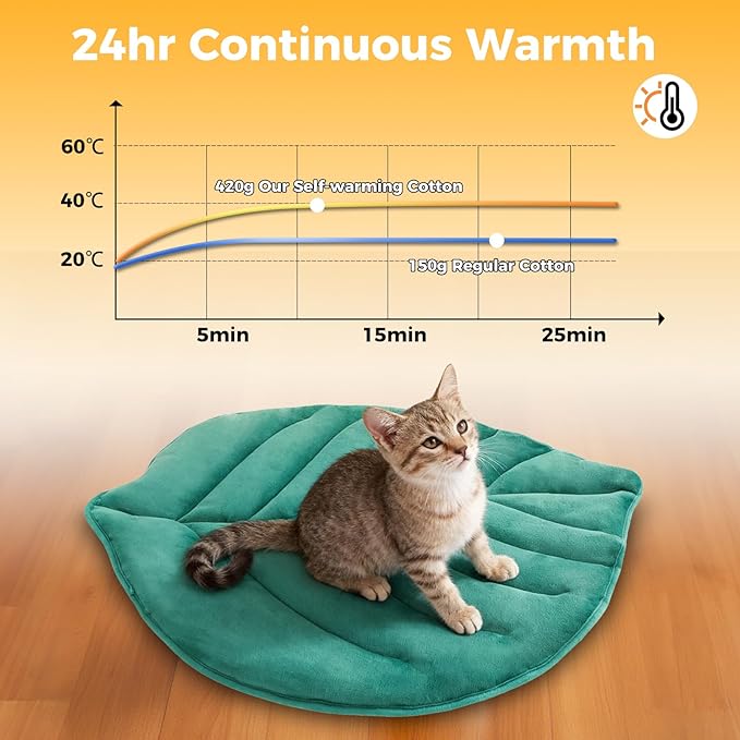 KOOLTAIL Upgrade Self Warming Cat Bed for Winter, Reversible Extra Cozy Pet Sleeping Blanket Pad for All Season, Thicken Self Heating Puppy Mats with Thermal Foil for Crate, Floor, Outdoor, Green Leaf