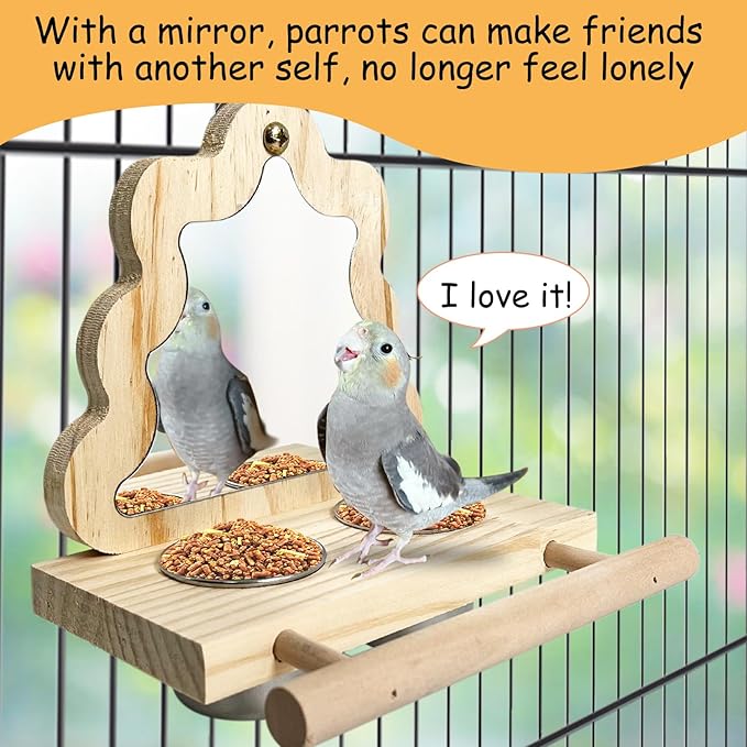 Tfwadmx Bird Parrot Wooden Feeding Cups Small Bird Feeding Dish Cups Stainless Steel Birds Bowls Food Water Bowls with Food Holder for Cockatiel Parakeet Macaw Finches Lovebirds