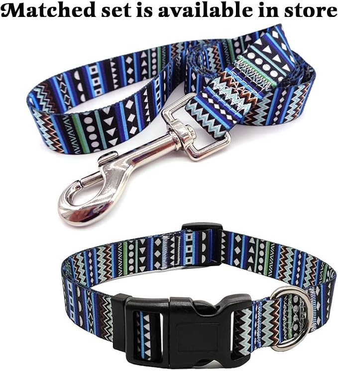 Dog Collar with Bohemia Floral Tribal Geometric Patterns - Soft Ethnic Style Collar Adjustable for Small Medium Large Dogs（Bohemian Blue,L）