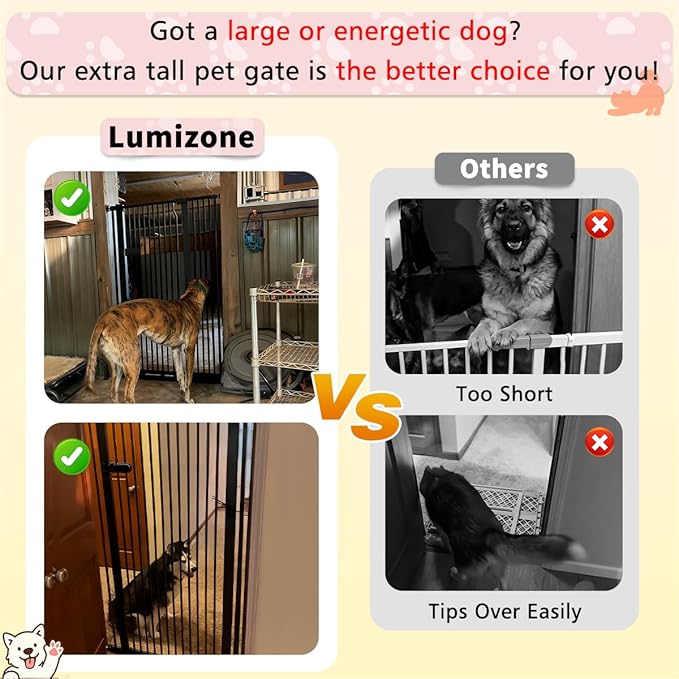 Lumizone Extra Tall Cat Gate 55.12" High Pressure Mounted Extra Wide 2025 New (17 Sizes) 1.37" Gap No Drilling Auto-Close One-Handed Operation Tall Pet Gate for Dogs(White, 55.12" H x 26.18"-29.91" W)