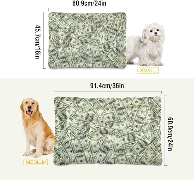 Pet Bed Money Print Dog Bed Mat Absorbing Non Slip Pad Pet Sleeping Mat for Small, Medium, and Large Dogs Puppy Cat 36 in x 24 in