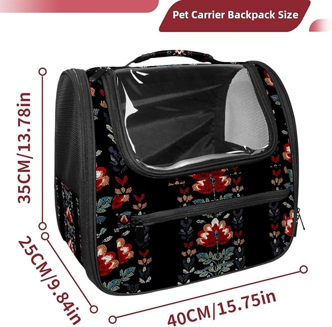 Portable Travel pet Backpack Carrier Hamster Bag Small Dog cat Carrier Breathable Hang Bag, Motifs African Boho Paisley Floral (22)