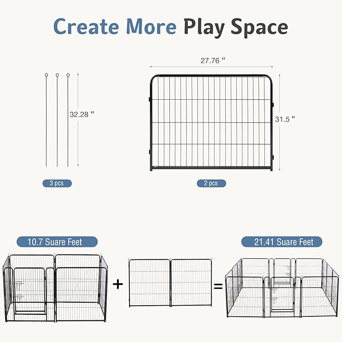 DUMOS Dog Playpen Indoor, Metal 32 Inch 2 Panels Foldable Pet Fence with Door, Outdoor Small Medium Large Dog Puppy Portable Exercise Play Pen for RV Camping, Trips, Play Yard