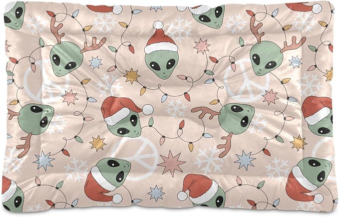 Pet Bed Retro Christmas Alien Dog Bed Mat Absorbing Non Slip Pad Pet Sleeping Mat for Small, Medium, and Large Dogs Puppy Cat 36 in x 24 in
