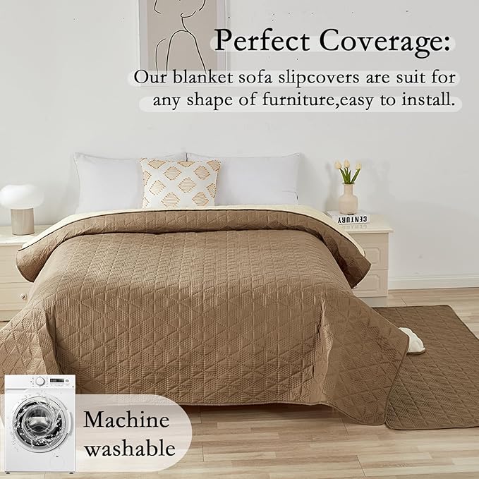 Waterproof Dog Bed Cover Pet Blanket, Soft Pet Couch Covers for Sofa Washable, Bed Couch Sofa Furniture Protector for Puppy Cat Kids (Khaki,130 * 210 CM)
