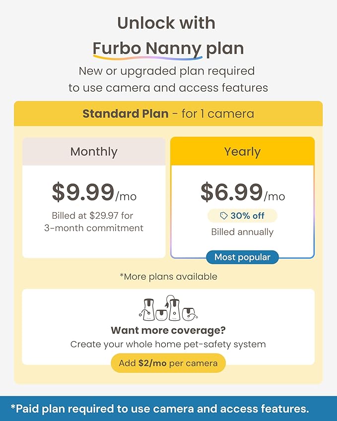 Furbo 360° Dog Camera [Subscription Required] Unlock w/Paid Plan: Home Security & Dog Safety Alerts, Rotating Pet Treat Toss, 2-Way Speaker (Low Risk, 3mo Min. Cancel Anytime)