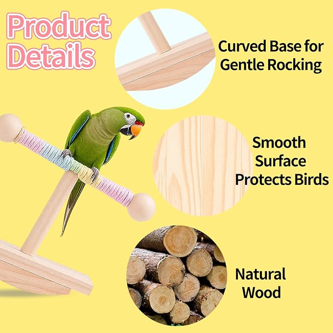 Parakeet Toys, Natural Wood Bird Perch Stand Training, Intelligence Puzzle Enrichment Toys for Parakeets,Wood Stand Toy for for Parakeets Budgies Conures Lovebirds Cockatiels (A, M)