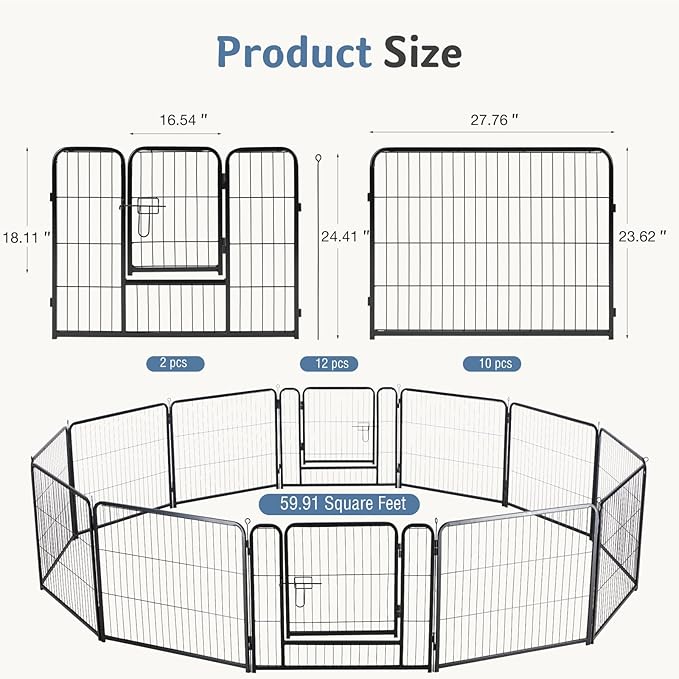 DUMOS Dog Playpen Indoor, Metal 24 Inch 12 Panels Foldable Pet Fence with Door, Outdoor Small Medium Large Dog Puppy Portable Exercise Play Pen for RV Camping, Trips, Play Yard