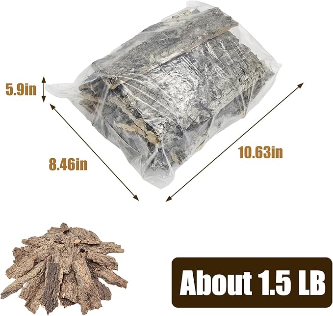 VCEPJH 1.5 LB Reptile Bark Bedding, Natural Cork Bark for Reptiles Flat Cork Wood Terrarium Substrate Tank Supplies for Snake Spiders Bearded Dragons Hermit Crabs Geckos