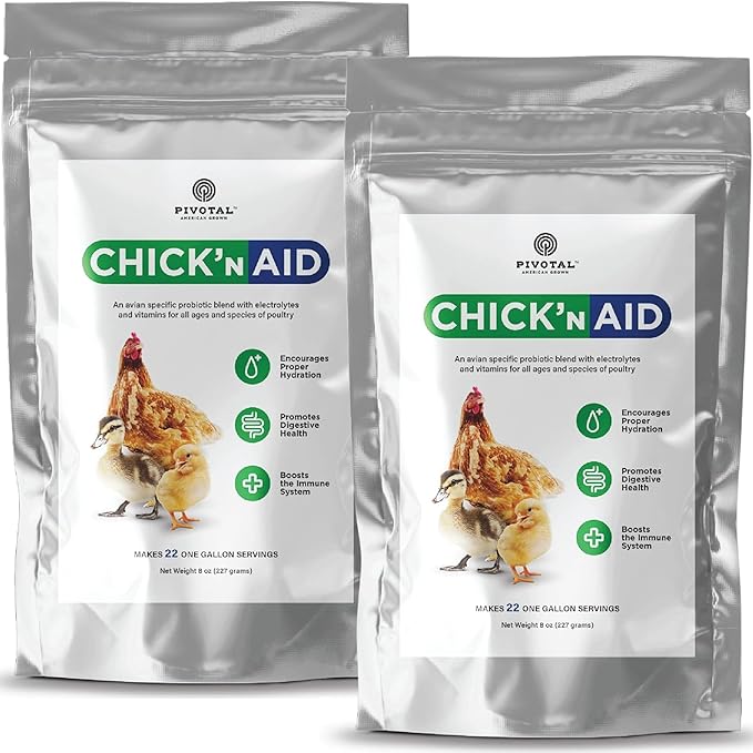 Chick’n Aid Chicken Supplement for All Ages (8 oz, Pack of 2) - Chicken Vitamins, Electrolytes, and Probiotics - Multipurpose Poultry Vitamins for Chickens, Ducks, and Turkeys