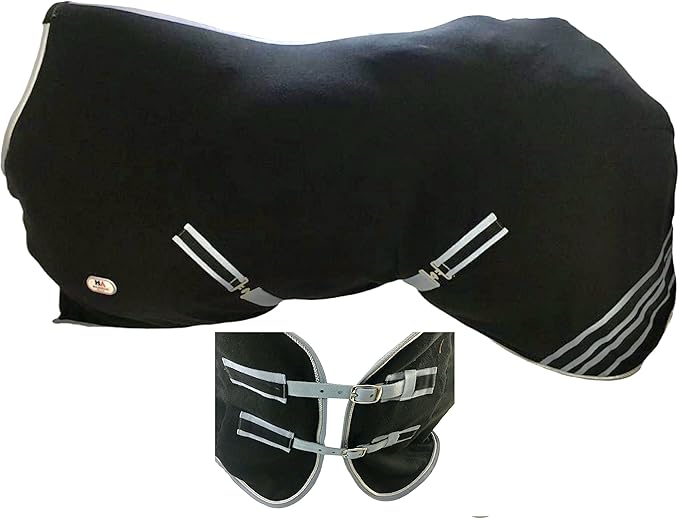 Majestic Ally Anti Pill Fleece Horse Blanket/Sheet with Silver Braided Rope (Black, 80)