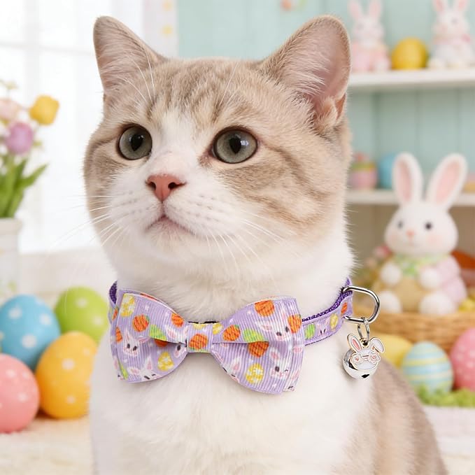 KOOLTAIL St Patricks Day Cat Collars Breakaway with Bowtie and Bells,3 Pack Adjustable Fancy Easter Kitten Collar with Safety Buckle for Girls Boys Kitty,Cute Cat Charm Pendant Holiday
