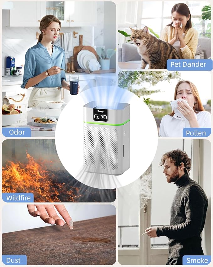Air Purifier for Home 1800 Ft² Coverage, PM2.5 Monitor & Air Quality Light, Large Bedroom with Essential Oil Diffuser, 15dB Sleep Mode, Timer & Child Lock, Pet Dander Wildfire Smoke Odor Dust Pollen