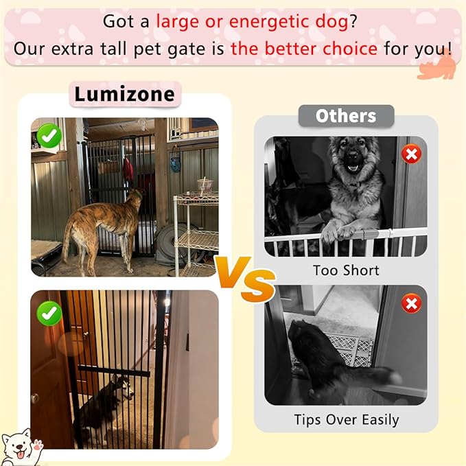 Lumizone Extra Tall Pet Gate 55.12" High Pressure Mounted 55.12"-59.24" Extra Wide (9 Sizes) 1.37" Gap for Cat Dog Stairs Doorway Hallway No Drilling Auto-Close (55.12"-59.24" W, Black)
