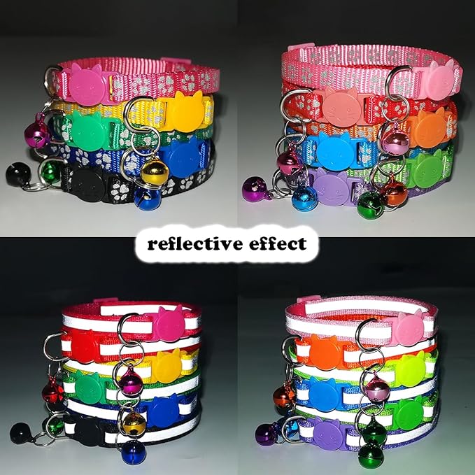 Purple Reflective Cat Collar with Bells, [2 Pack] Break Away Kitten Collar with Bells, Breakaway Cat Collar for Boy Cats Kitty