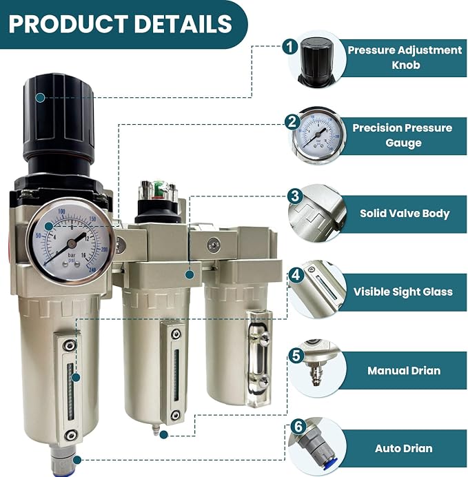 Upgraded 1/2" NPT Heavy Duty Industrial Grade 3 Stage Air Drying System
