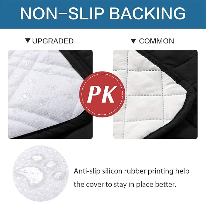 Dog Bed Cover Waterproof Microfiber Quilted Mattress Cover Pet Mat Silicon Non Slip 9 Size Furniture Protectors for Bed Sofa Couch (208 x 259 cm/82 x 102 in,Black)