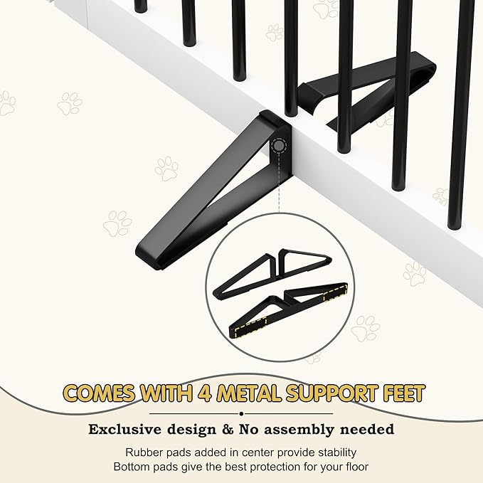 Freestanding Pet Gate with Door, Tall Dog Gate for House, Extra Wide, Pet Puppy Safety Fence, Support Feet Included, 120 Inch Wide, 6 Panels 32" Tall, White & Black
