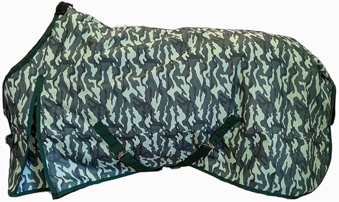 AJ Tack 1200D Waterproof Winter Horse Blanket with Hood - 400g Heavyweight Turnout with Fleece Collar, Shoulder Gussets & Tail Flap - Camouflage 78"