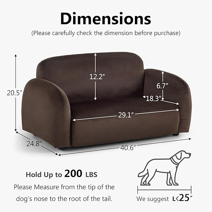 Lovupet Dog Couch with Rounded Corner Design and Anti-Slip Feet, Modern Pet Sofa for Small Medium Dogs, 5967 (Brown)