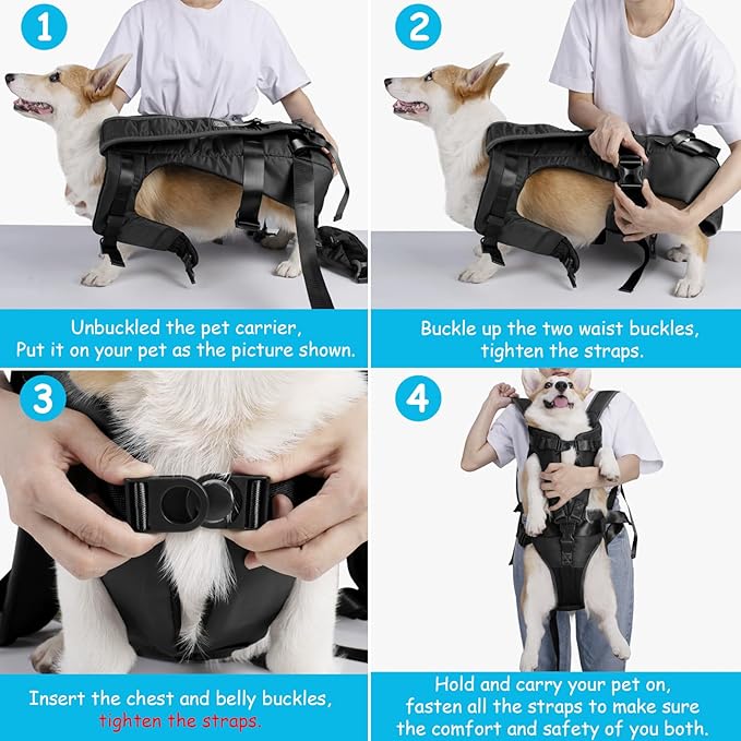 PetBonus Pet Front Dog Carrier Backpacks, Adjustable Pet Backpack, Legs Out Easy-fit Puppy Chest Carrier for Medium Small Dogs, Hands Free for Hiking, Cycling (Black, S)