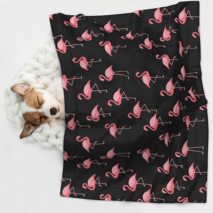 Reversible Plush Throw for Dogs and Cats, Pink Flamingo, Double Sided Blanket with Nubby Dot Side and Sleek Side Ideal for Cuddling Nesting Security