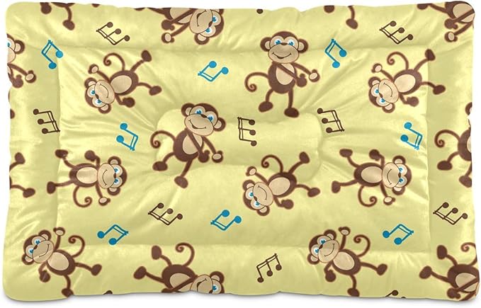 Pet Bed Dancing Monkey Music Notes Dog Bed Mat Absorbing Non Slip Pad Pet Sleeping Mat for Small, Medium, and Large Dogs Puppy Cat 36 in x 24 in
