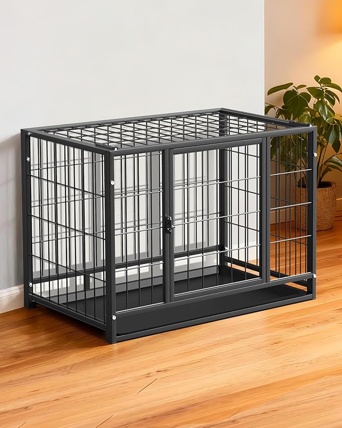 32 Inch Dog Crate, Escape Proof Dog Cage with Dual Door Lock, Removable Tray for Easy Cleaning, Dog Kennel Indoor Outdoor Use