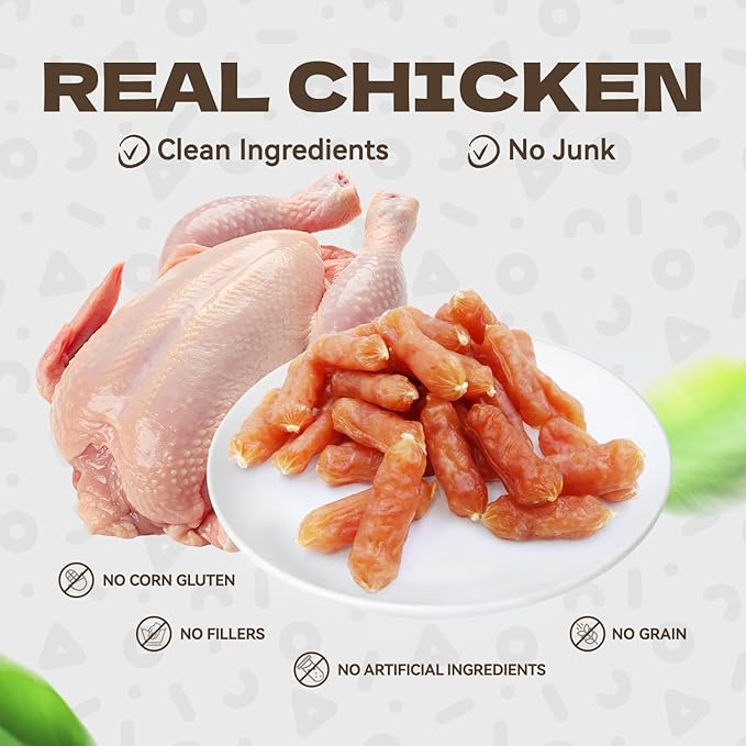 Chicken Sausage Dog Treats, High Protein Chicken Jerky Training Treats Skiny Coat Soft Dog Chews Pet Snacks for Senior Small Medium Large Breed 10.58oz