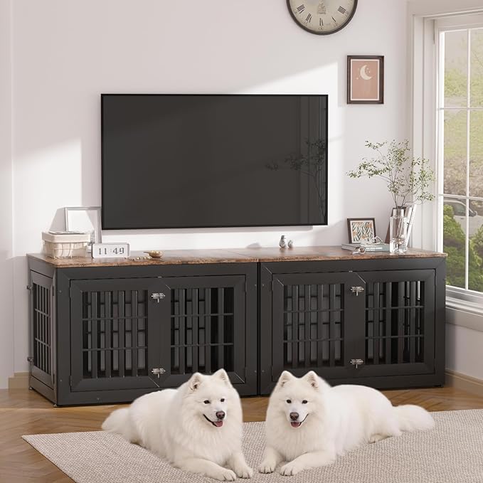 42" Heavy Duty Dog Crate Furniture for Small,Medium and Large Dogs,Rustic Wooden Dog Cage Kennel Indoor Furniture with Waterproof Top,Decorative Pet House Side End Table (Black & Wood)