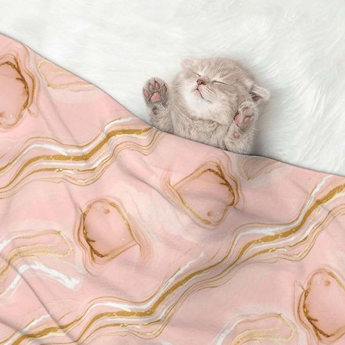 Reversible Plush Throw for Dogs and Cats, Pink Tie Dye Marble Texture, Double Sided Blanket with Nubby Dot Side and Sleek Side Ideal for Cuddling Nesting Security