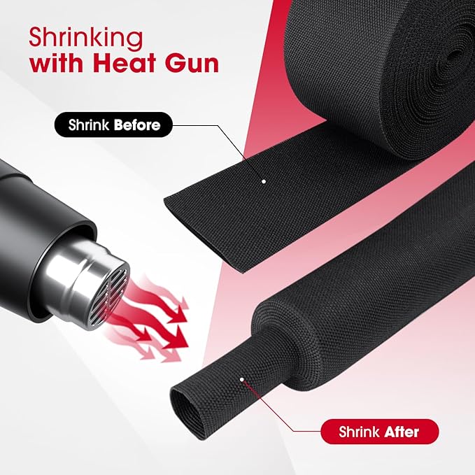 3/4" - 18 feet High Temp Heat Shrink Wire Loom, 2 to 1 Ratio Braided Heat Shrinkable Fabric Wire Management Sheath Sleeving